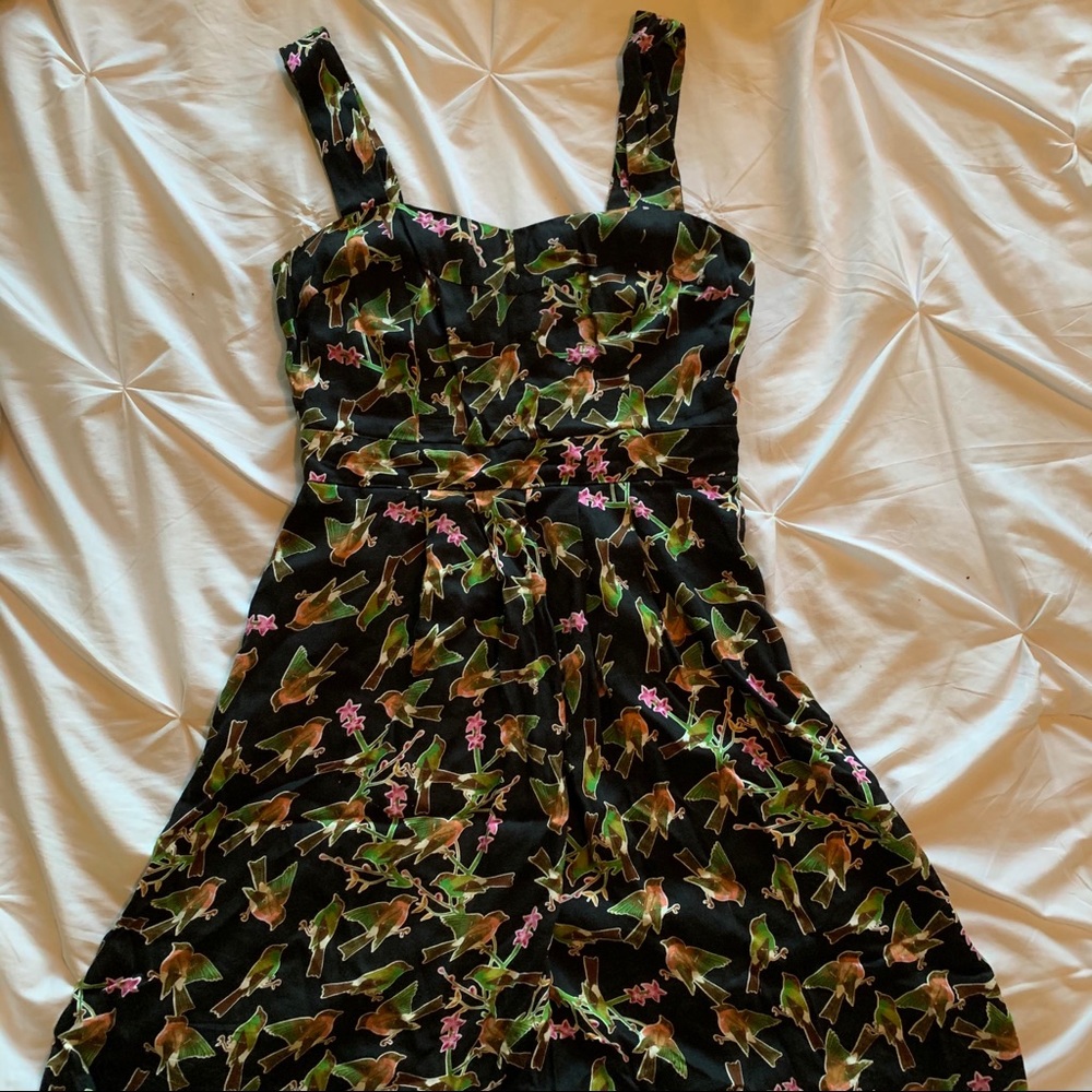 Bird pattern dress with pockets